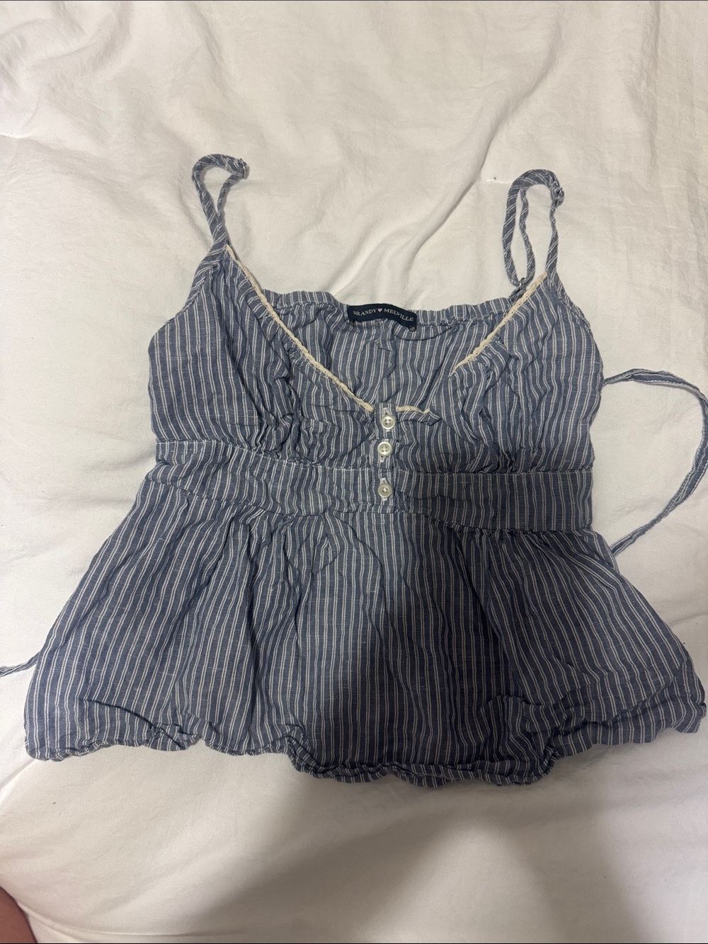 Brandy Melville Blue & White Striped Spaghetti Strap Peplum Camisole